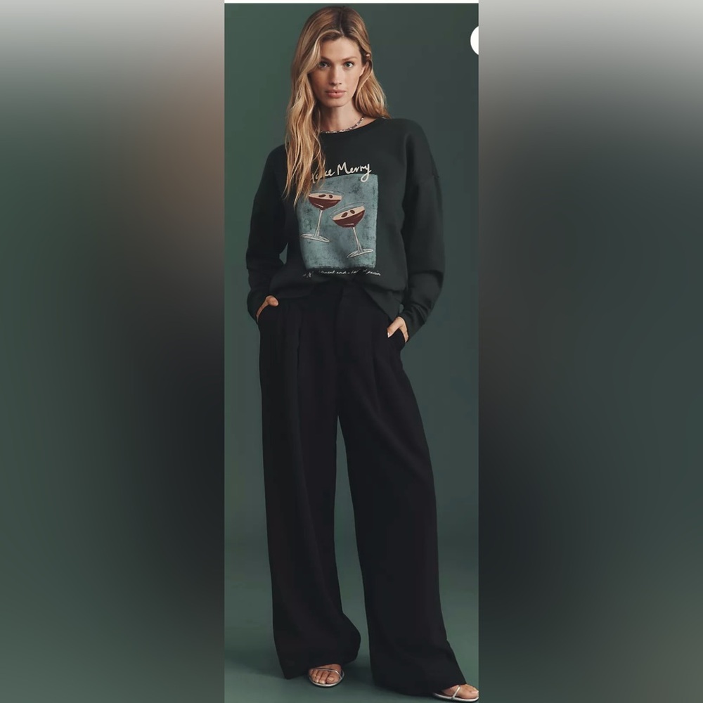 Maeve Anthropologie The Avery Black Wide Leg Pleated Lightweight Trouser